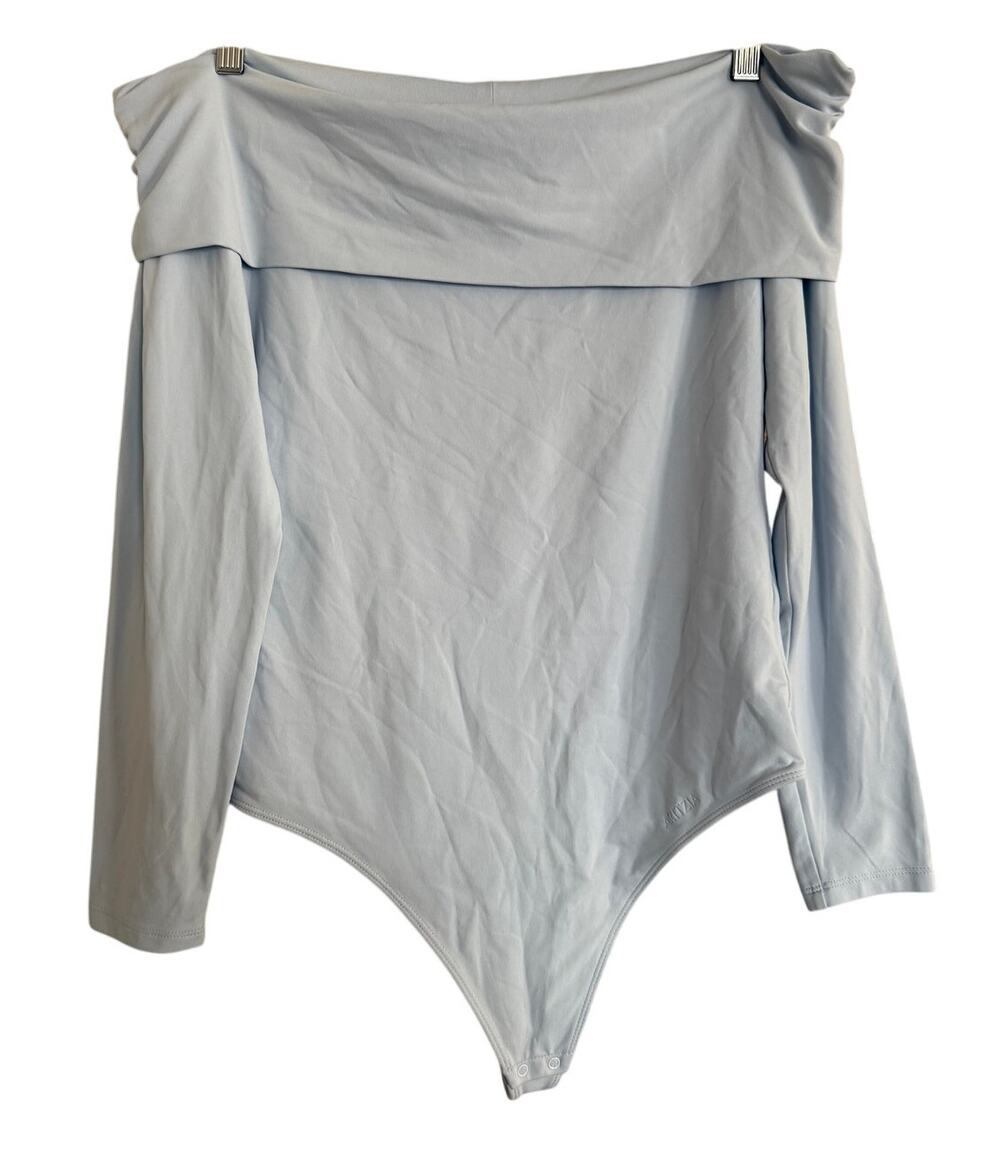 Aritzia Cruise Blue Off Shoulder Long Sleeve Contour Bodysuit Large NEW Minimal